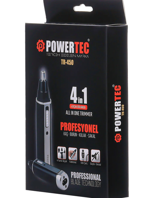 Powertec TR-450 Profesyonel 4'ü 1 Arada Sakal Kaş Burun Kulak Kıl Tüy Alma Erkek Bakım Seti