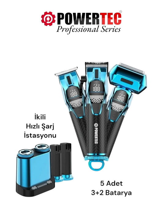 Powertec TR-5500 3in1 Profesyonel Bakım Kiti Saç Sakal Ense Vücut Günlük Tıraş Makinesi Seti