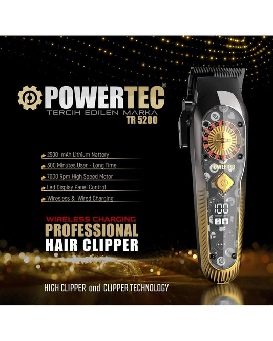 Powertec TR-5200 Wireless Şarjlı Profesyonel Saç Sakal Kesim Makinesi
