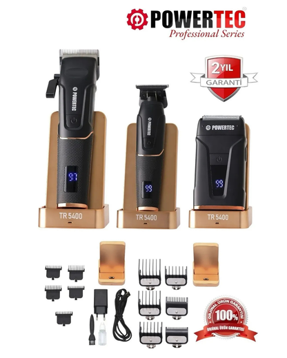 Powertec TR-5400 Saç-Sakal-Vücut-Ense-Günlük Tıraş Makinesi 3'lü Set