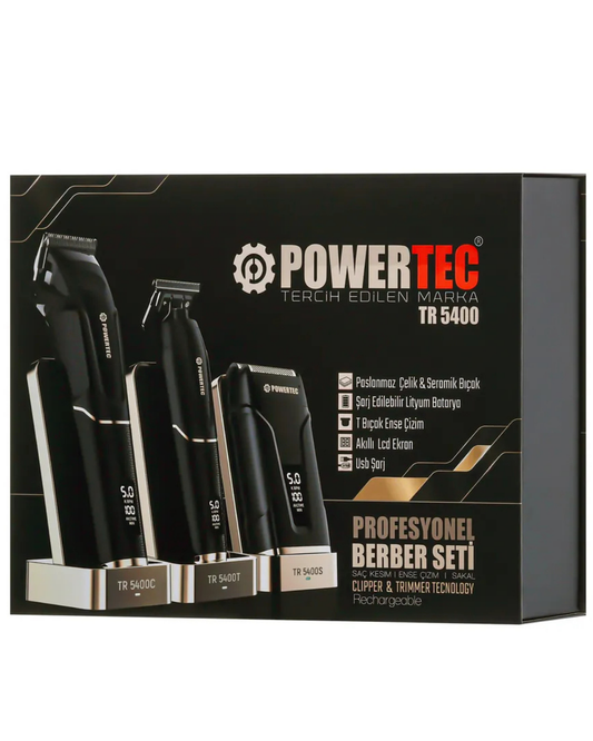 Powertec TR-5400 Saç-Sakal-Vücut-Ense-Günlük Tıraş Makinesi 3'lü Set