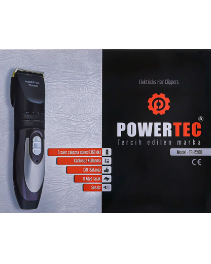 Powertec TR-6500 Profesyonel Yedek Bataryalı Şarjlı Saç Sakal Tıraş Makinesi
